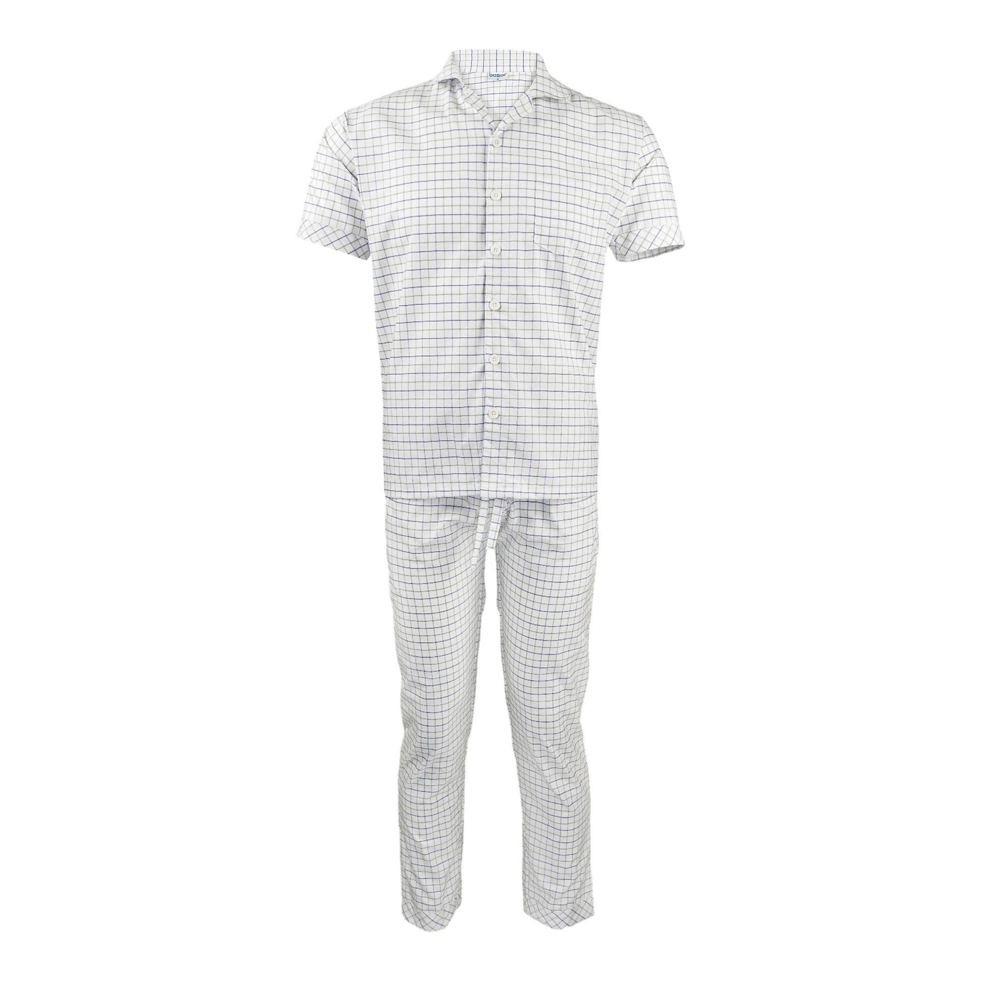 Basix Men's Check Print Cotton Loungewear Dress, 2-Piece Set, White, LW-824