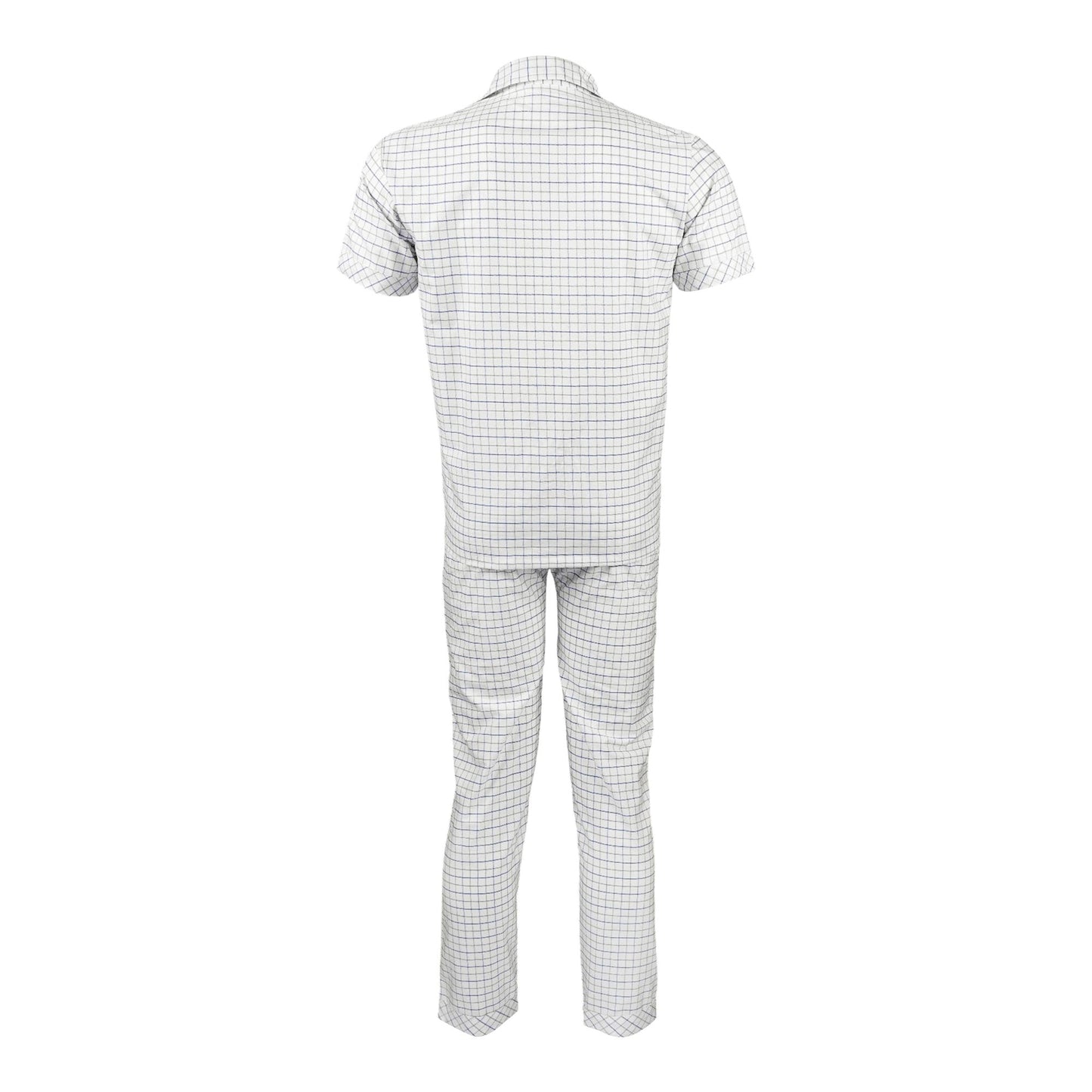Basix Men's Check Print Cotton Loungewear Dress, 2-Piece Set, White, LW-824