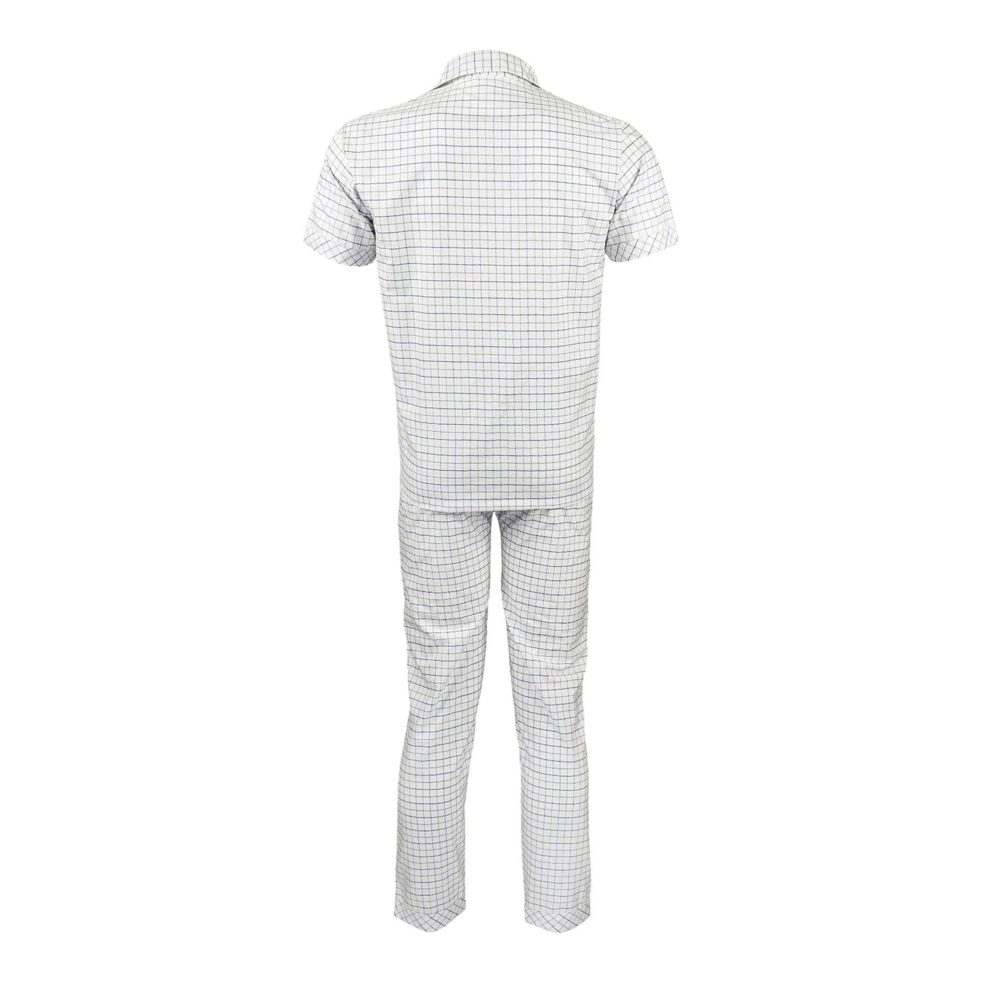 Basix Men's Check Print Cotton Loungewear Dress, 2-Piece Set, White, LW-824