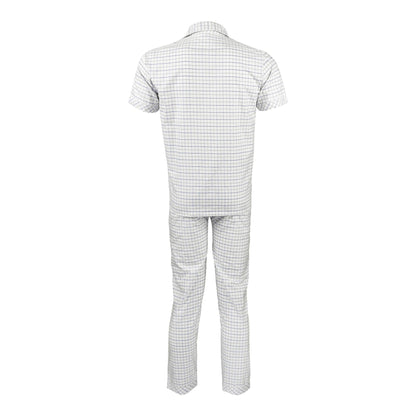 Basix Men's Check Print Cotton Loungewear Dress, 2-Piece Set, White, LW-824