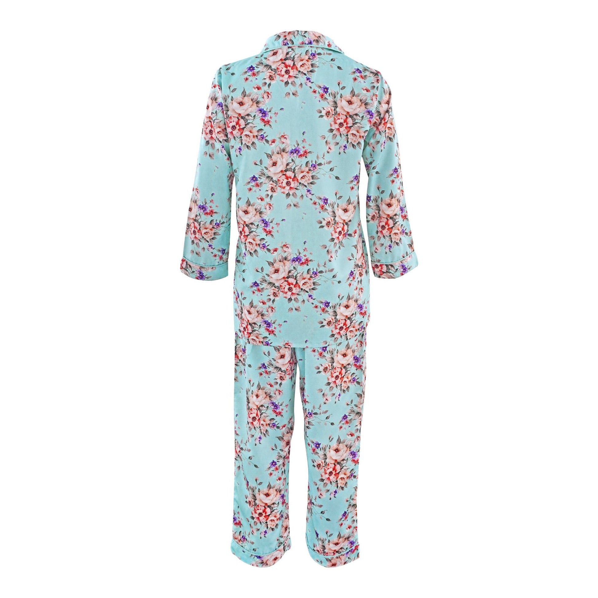 Basix Women's Digital Crepe Floral Loungewear Dress, 2-Piece Set, Pastel Blue, LW-642