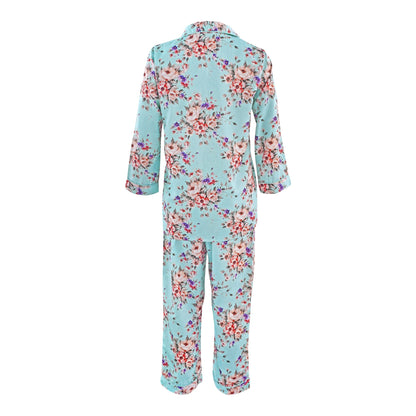 Basix Women's Digital Crepe Floral Loungewear Dress, 2-Piece Set, Pastel Blue, LW-642