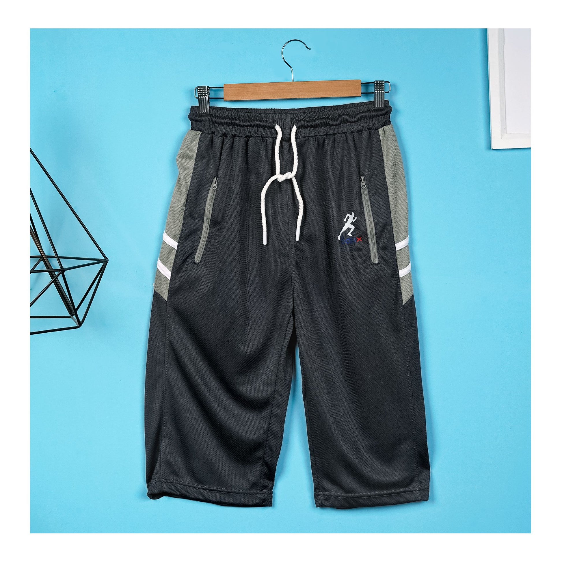 Basix Men's Moisture Wicking 3 Quarter Mesh Gym Shorts with Zipper Pockets, Graphite Grey, M3Q-1007