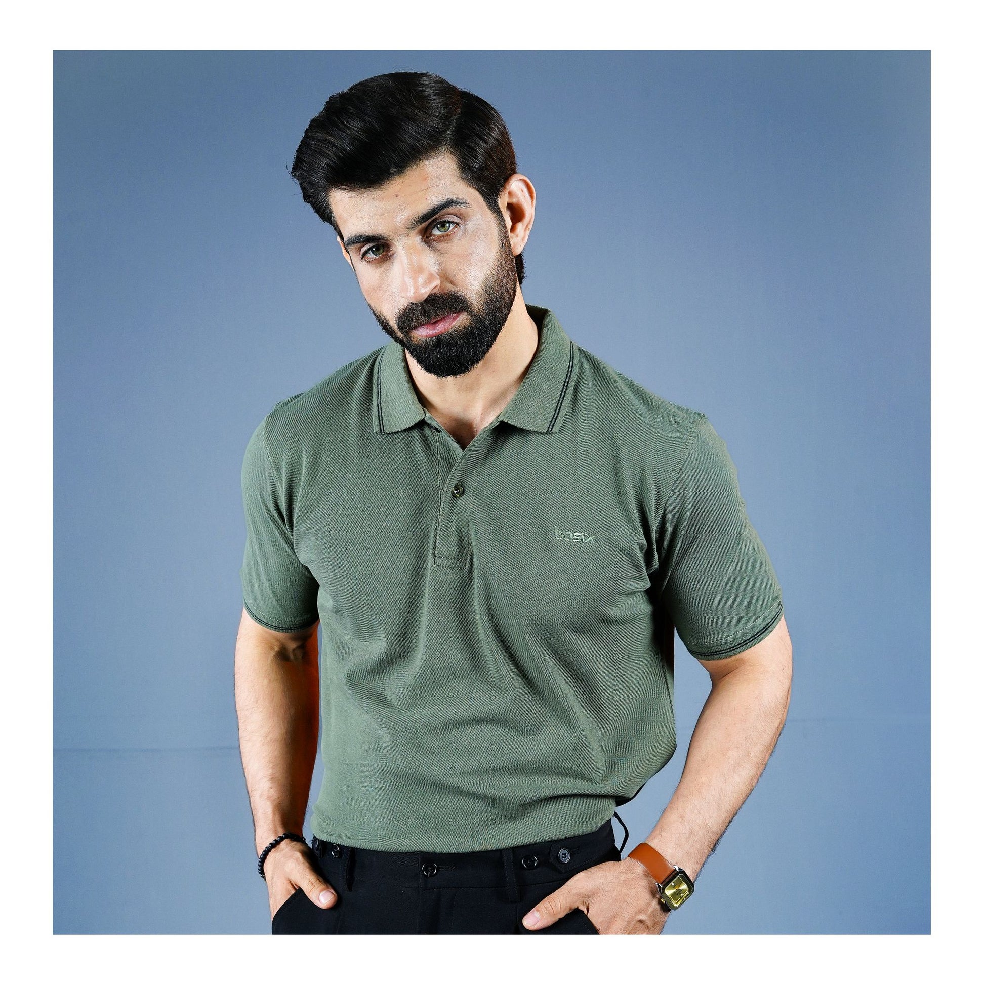 Basix Men's Cotton Polo T-Shirt, Hunter Green