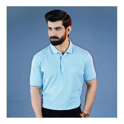 Basix Men's Cotton Polo T-Shirt, Sky Blue