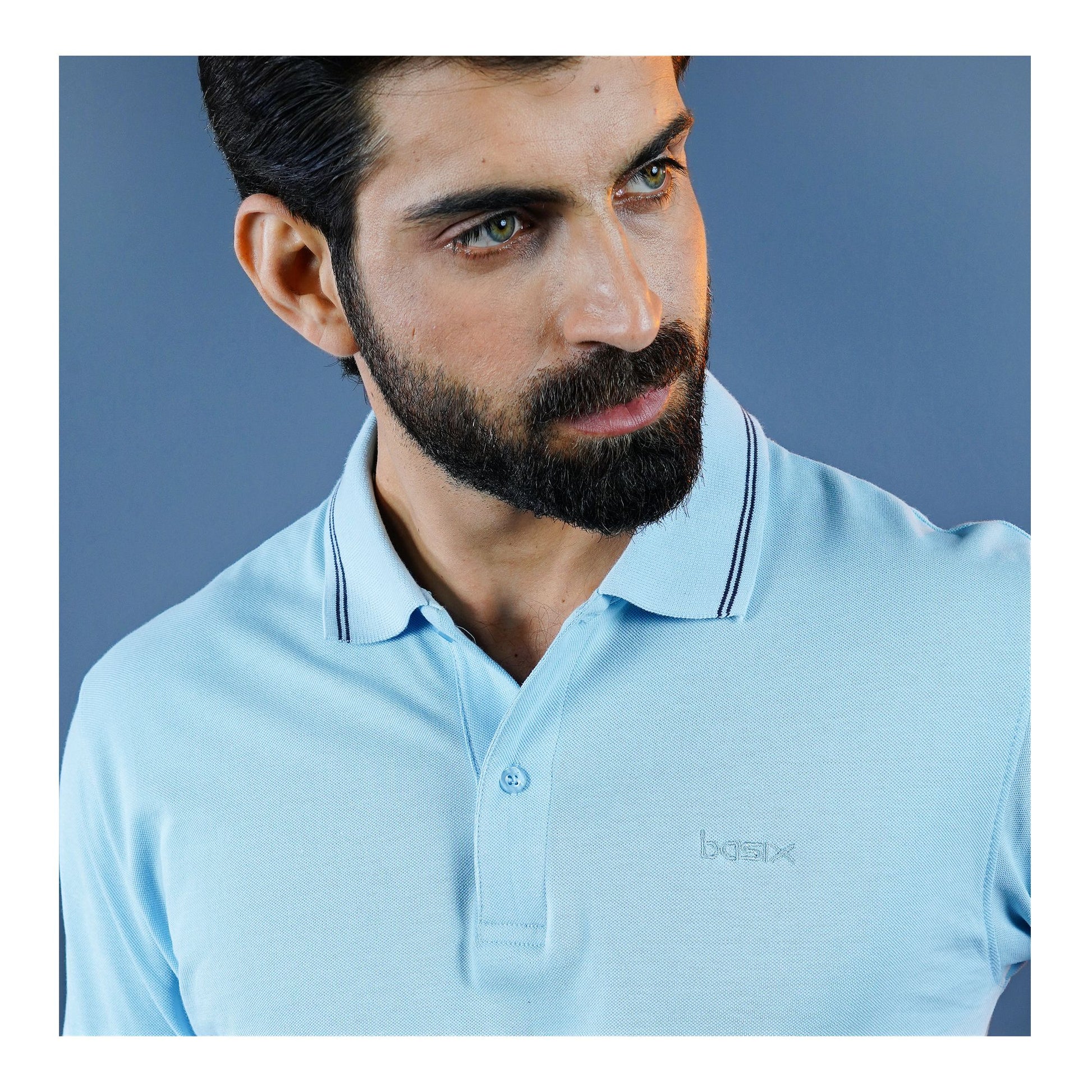 Basix Men's Cotton Polo T-Shirt, Sky Blue