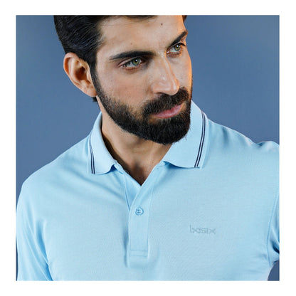 Basix Men's Cotton Polo T-Shirt, Sky Blue