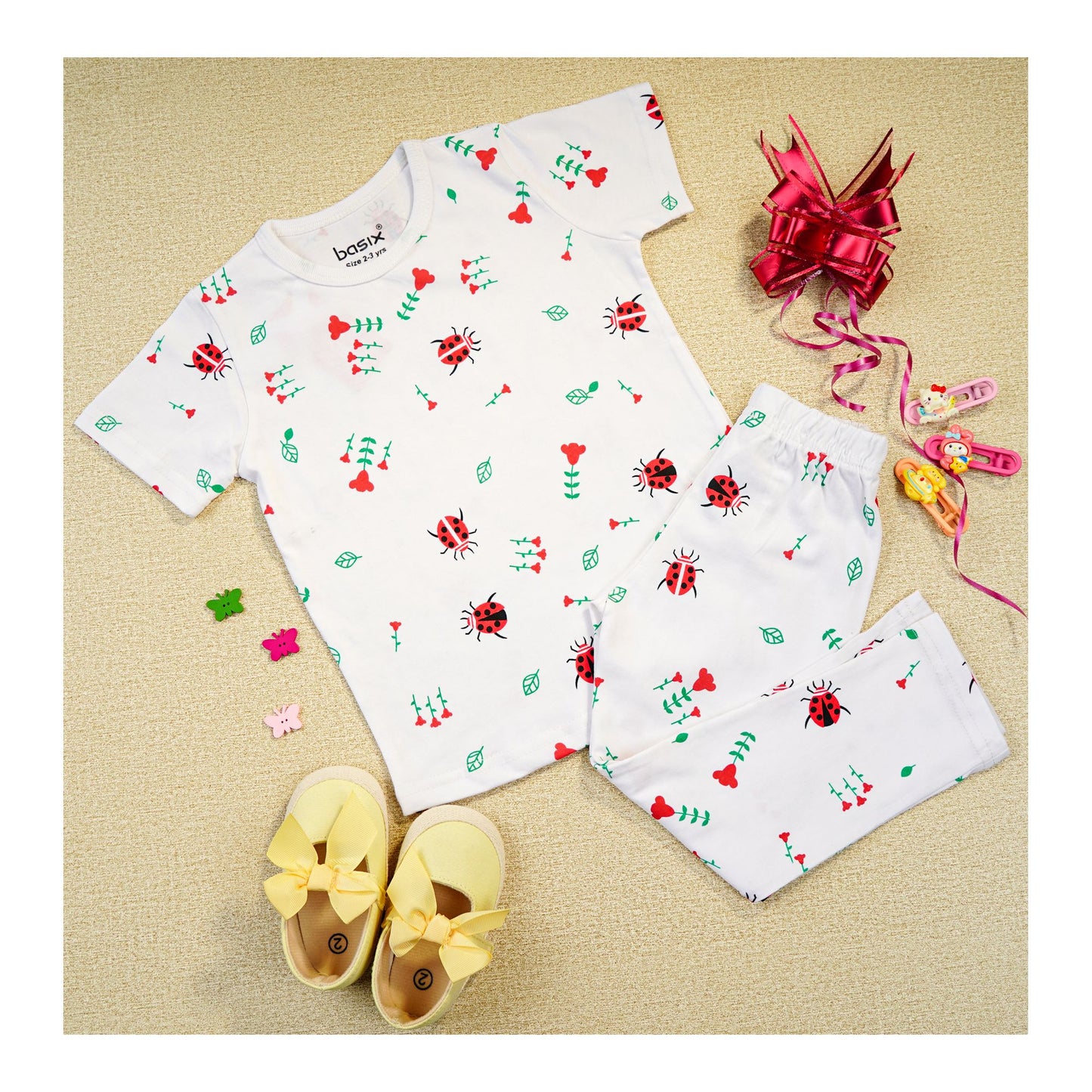 Basix Girls Night Suit, Crew Neck T-Shirt & Trouser, 6049-6050