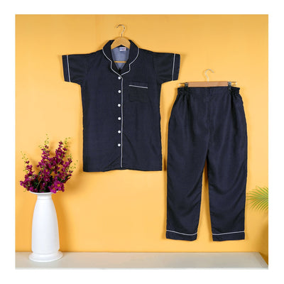 Basix Women's Navy & White Star Galaxy Short Sleeves Loungewear Dress  2 Piece Set  LW-653