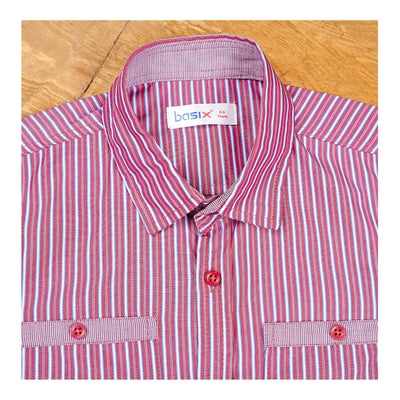 Basix Kids Maroon & Sky Blue Stripes Twin Pocket Short Sleeves Casual Shirt, For Boys, BYS-257