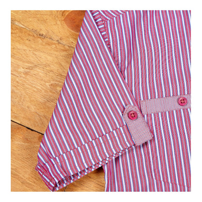 Basix Kids Maroon & Sky Blue Stripes Twin Pocket Short Sleeves Casual Shirt, For Boys, BYS-257