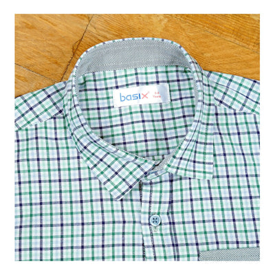 Basix Kids Green Sky Blue&Charcoal Checkered Twin Pocket Short Sleeve Casual Shirt, For Boys, BYS-259