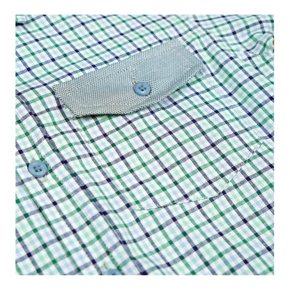 Basix Kids Green Sky Blue&Charcoal Checkered Twin Pocket Short Sleeve Casual Shirt, For Boys, BYS-259