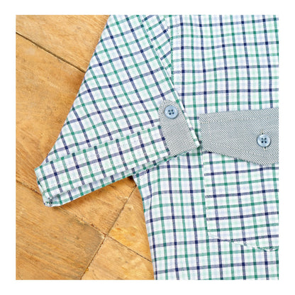 Basix Kids Green Sky Blue&Charcoal Checkered Twin Pocket Short Sleeve Casual Shirt, For Boys, BYS-259