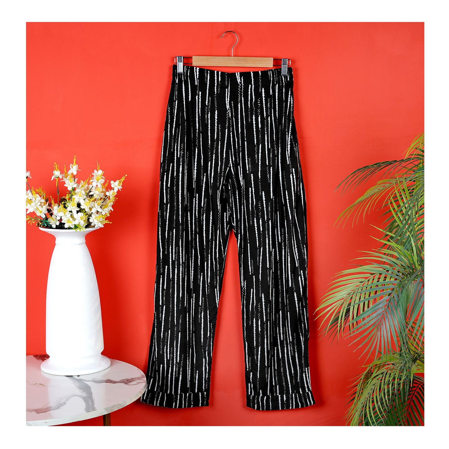Basix Women's Twin Pocket Black & White Abstract Stripes Trouser, LT-611