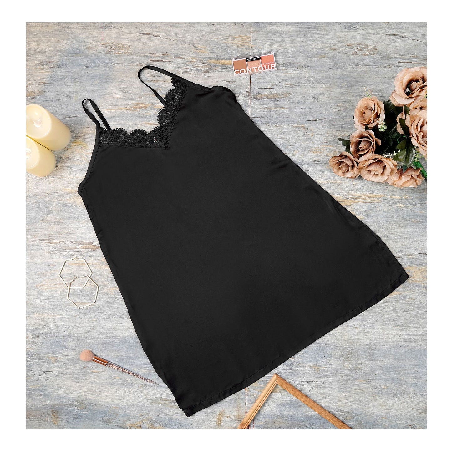 Basix Women's Black Cami Slip With Matching Laces, CS-122