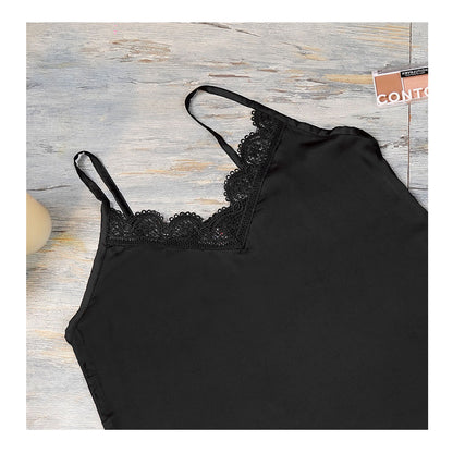 Basix Women's Black Cami Slip With Matching Laces, CS-122