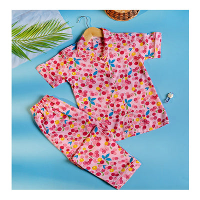 Basix Light & Dark Pink Cherries Short Sleeves Nightwear, 2-Piece Set, GRL-180