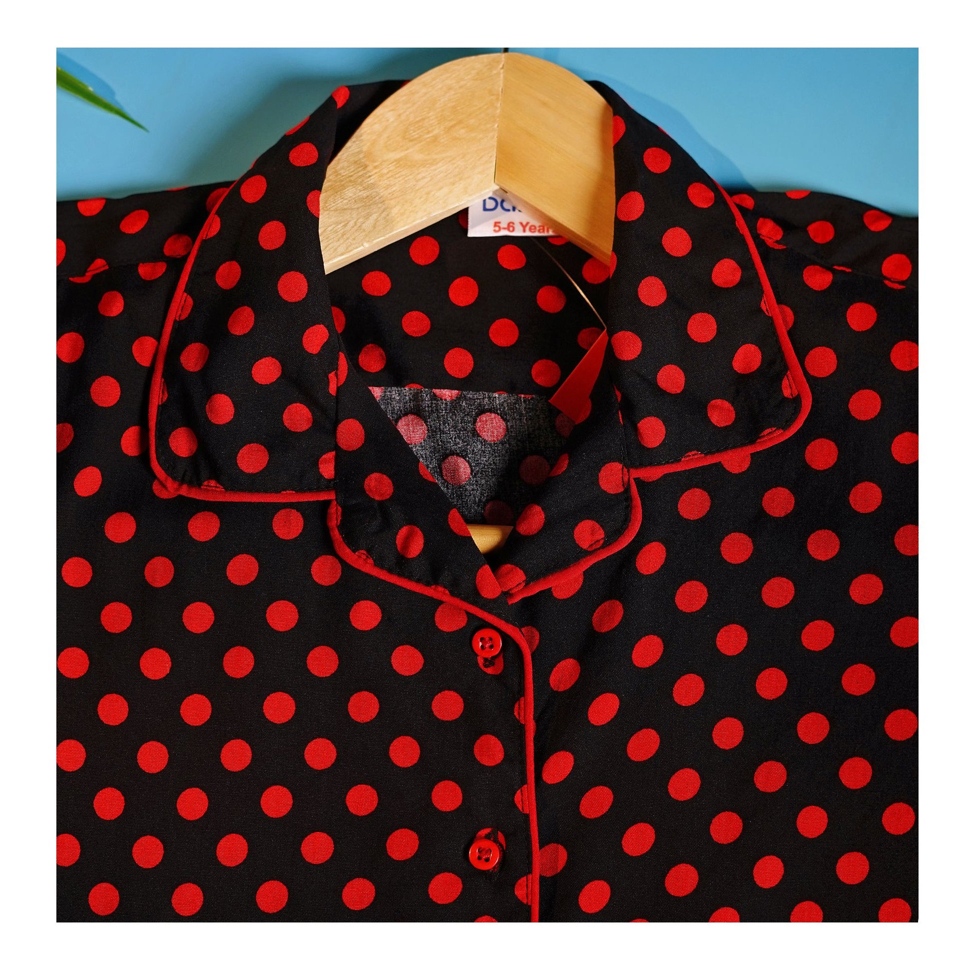 Basix Black & Red Polka Dots Short Sleeves Nightwear, 2-Piece Set, GRL-182