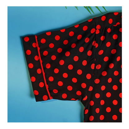 Basix Black & Red Polka Dots Short Sleeves Nightwear, 2-Piece Set, GRL-182