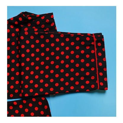 Basix Black & Red Polka Dots Short Sleeves Nightwear, 2-Piece Set, GRL-182