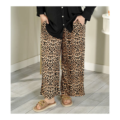Basix Women's Twin Pocket Black & Brown Cheetah Pattern Palazzos  LT-614