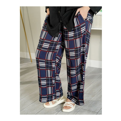 Basix Women's Twin Pocket Navy With Red & White Geometric Accents Palazzos  LT-615