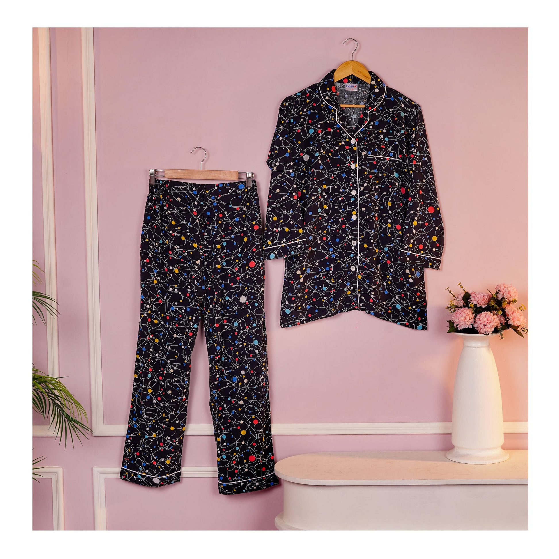 Basix Women's Navy With Colored Polka Dots Loungewear, 2-Piece Set, LW-662