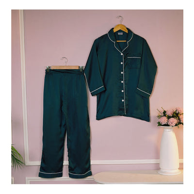 Basix Women's Teal Silk Dress 3 Quarter Sleeves 2-Piece Set  SW-118