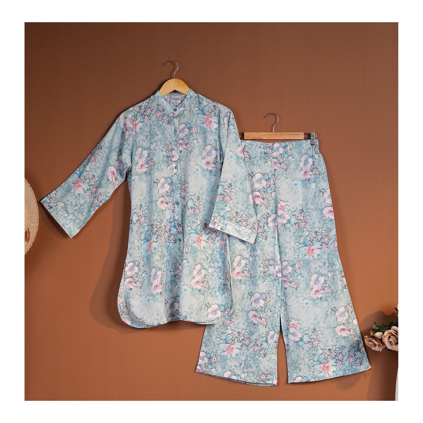 Basix Women's Sea Green Wrinkle Free Fabric Relax Fit Fusion, Co-Ord Set, CORD-112