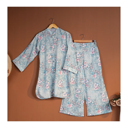 Basix Women's Sea Green Wrinkle Free Fabric Relax Fit Fusion, Co-Ord Set, CORD-112