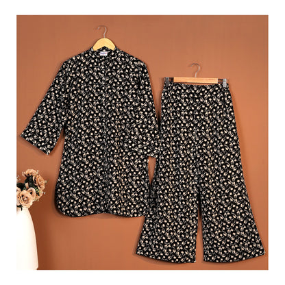 Basix Women's Black & Beige Wrinkle Free Fabric Relax Fit Fusion, Co-Ord Set, CORD-113