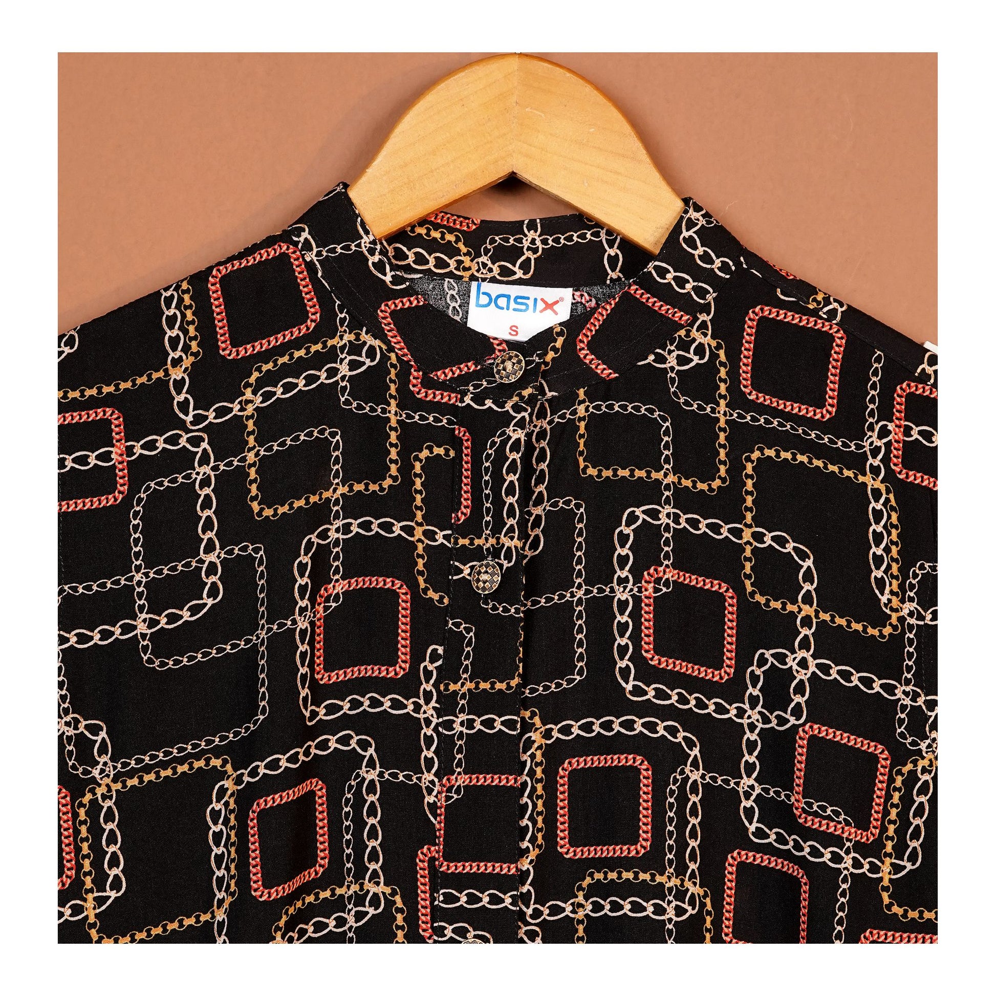 Basix Women's Black Geometric Patterns Viscose Fabric Relax Fit Fusion, Co-Ord Set, CORD-114