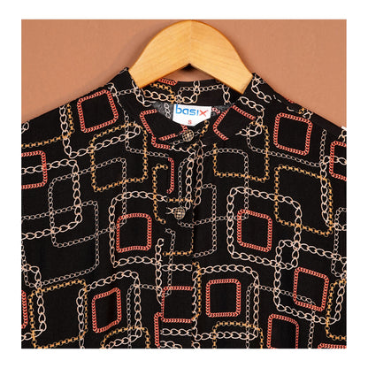 Basix Women's Black Geometric Patterns Viscose Fabric Relax Fit Fusion, Co-Ord Set, CORD-114
