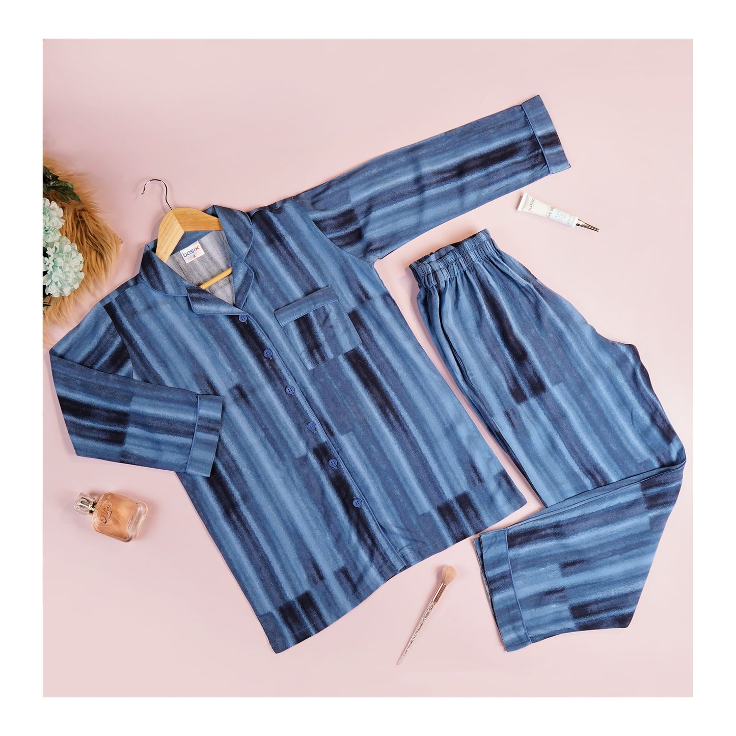 Basix Women's Light & Dark Blue Tie & Dye Loungewear, 2-Piece Set, LW-664