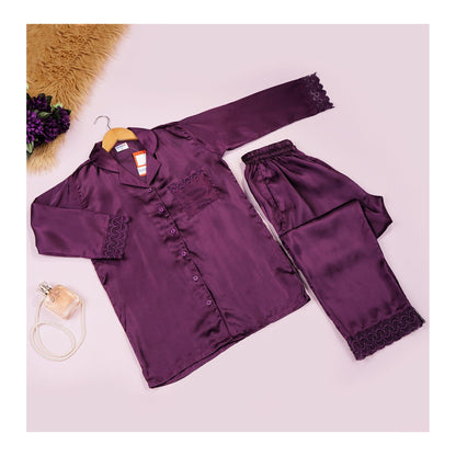 Basix Women's Purple Full Sleeves Shirt & Trouser With Lace, 2-Piece, SW-120