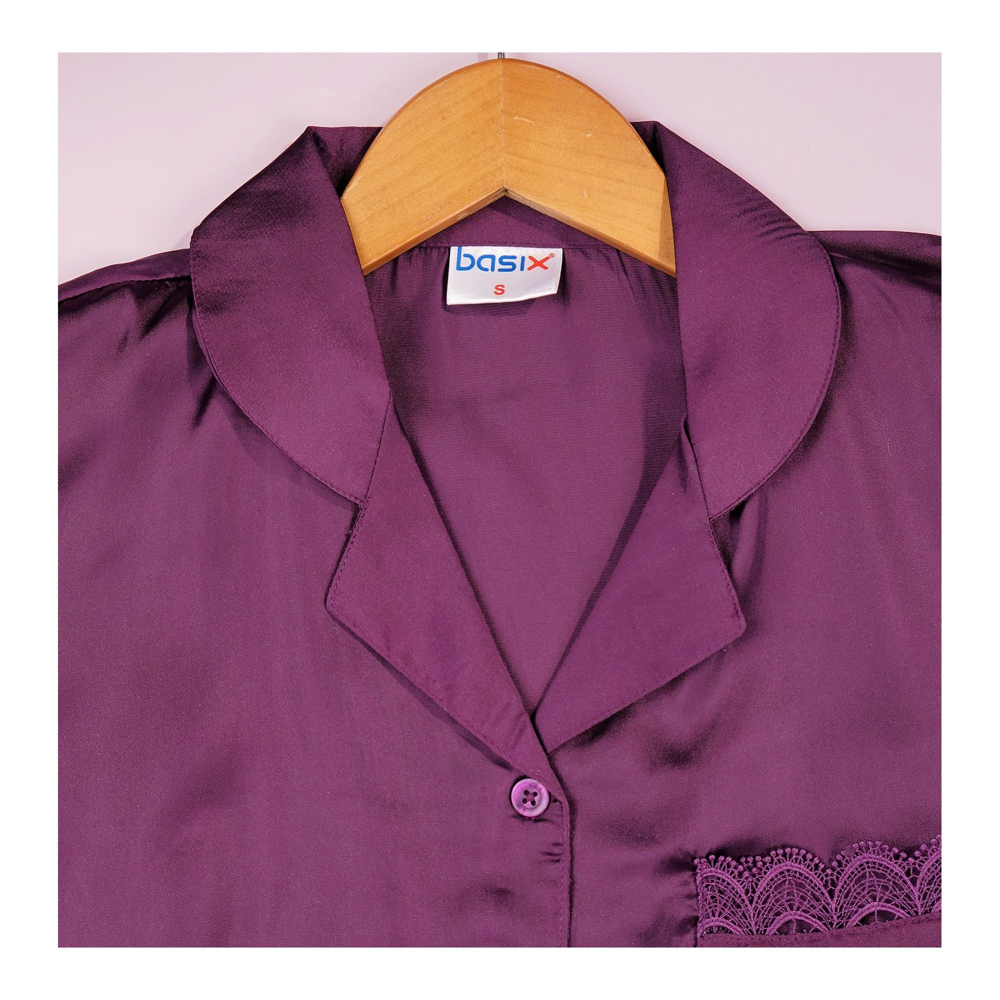 Basix Women's Purple Full Sleeves Shirt & Trouser With Lace, 2-Piece, SW-120