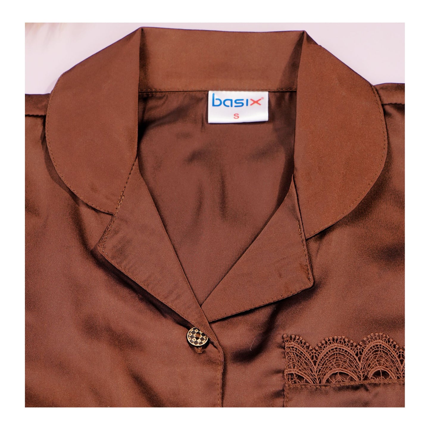 Basix Women's Dark Brown Full Sleeves Shirt & Trouser With Lace, 2-Piece, SW-119