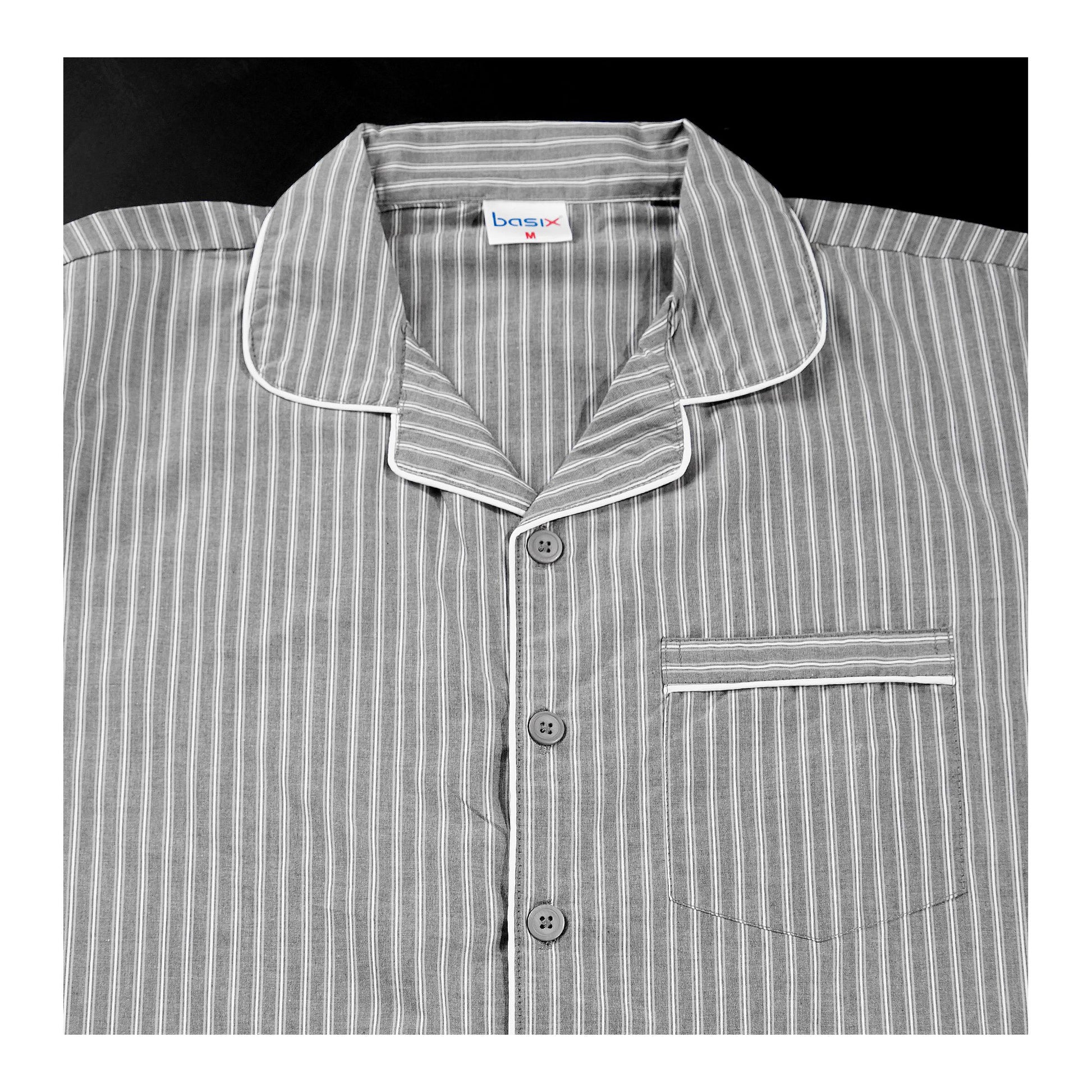 Basix Men's Grey & White Stripes Short Sleeves Loungewear, 2-Piece Set, LW-833