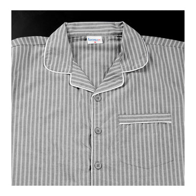 Basix Men's Grey & White Stripes Short Sleeves Loungewear, 2-Piece Set, LW-833