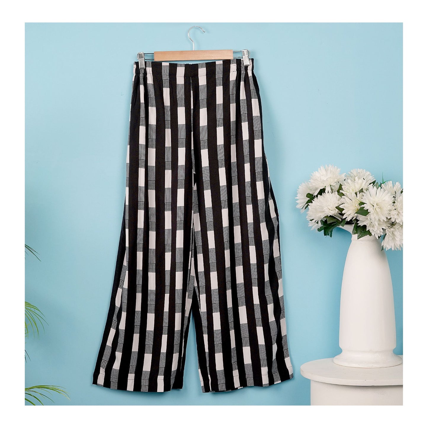 Basix Women's Twin Pocket Black Grey & White Geometric Boxes, Palazzos, LT-616