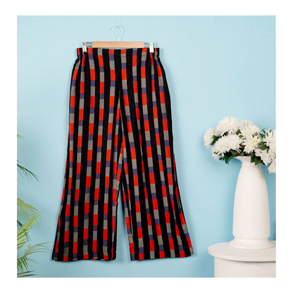 Basix Women's Twin Pocket Black Grey & Red Geometric Boxes, Palazzos, LT-617
