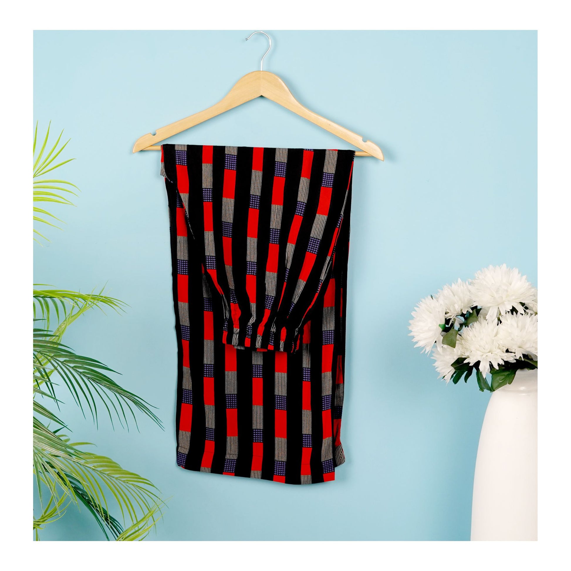 Basix Women's Twin Pocket Black Grey & Red Geometric Boxes, Palazzos, LT-617