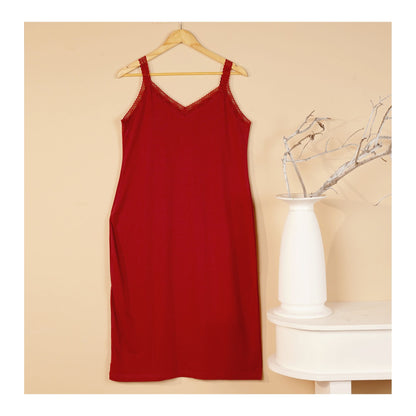 Basix Women's Stretchable Night Gown With Stretchable Neck & Shoulder Strap Laces, Cotton, Maroon, LNG-52