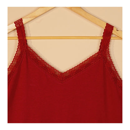 Basix Women's Stretchable Night Gown With Stretchable Neck & Shoulder Strap Laces, Cotton, Maroon, LNG-52