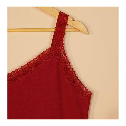 Basix Women's Stretchable Night Gown With Stretchable Neck & Shoulder Strap Laces, Cotton, Maroon, LNG-52