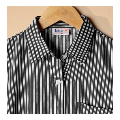 Basix Women's Black & White Striped Western Shirt With Plain Black Palazzo, LWD-101