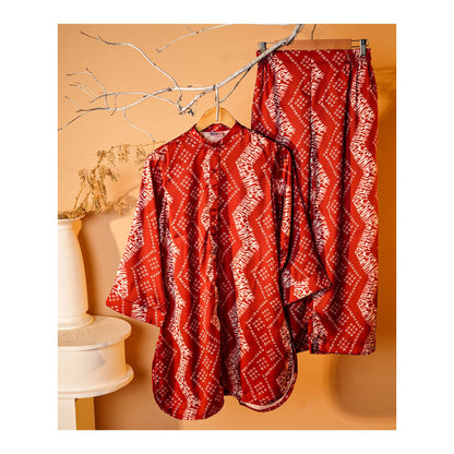 Basix Women's Digital Silk Relax Fit Fusion Co-Ord Set, Maroon & White, CORD-118
