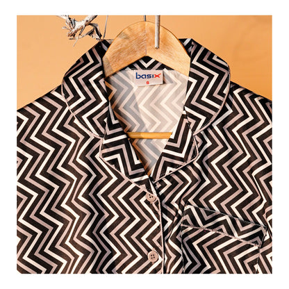 Basix Women's Zig Zag Loungewear 2-Piece Set, Black Steel Grey & White, LW-667