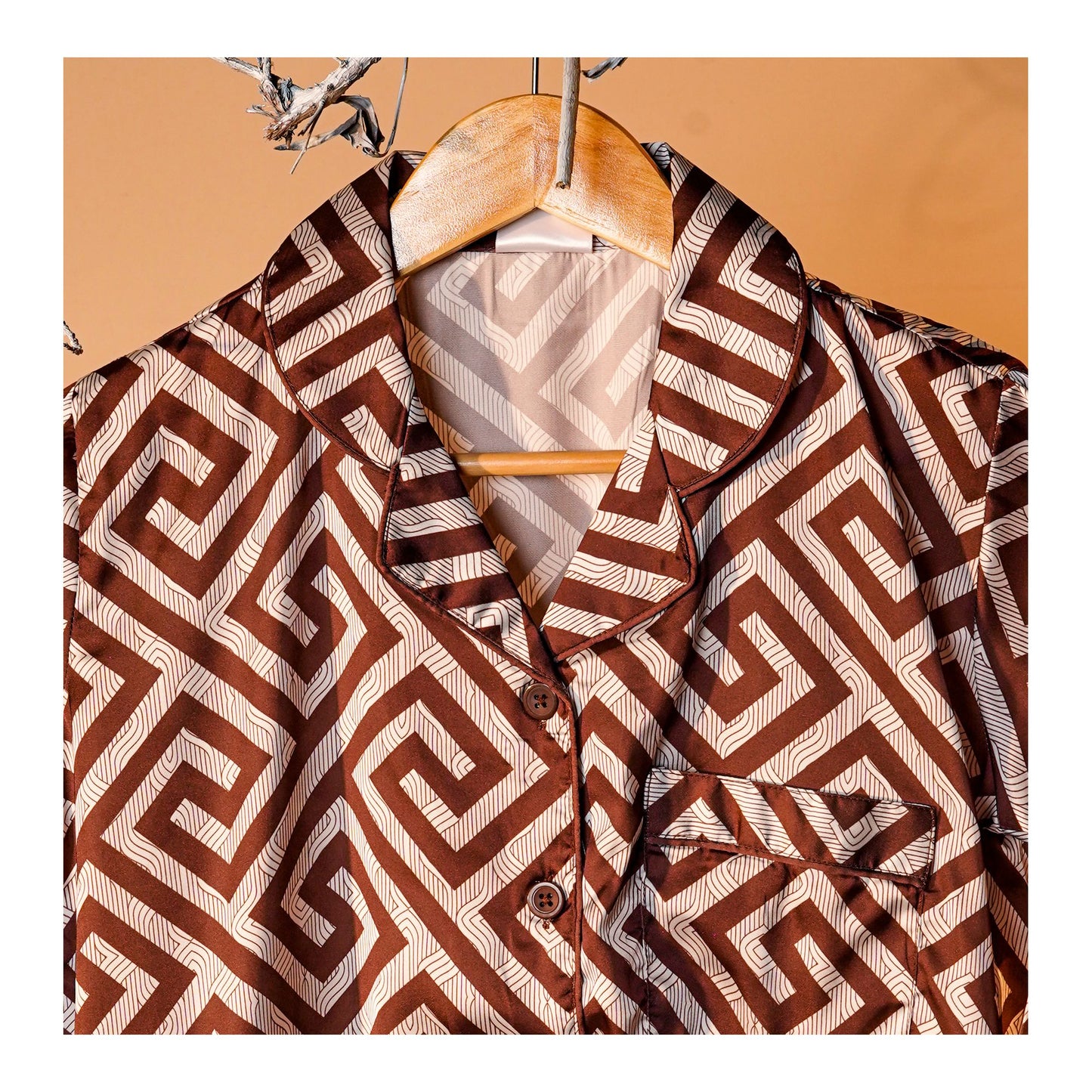 Basix Women's Geometric Pattern Loungewear 2-Piece Set, Chocolate Brown & Ivory, LW-666